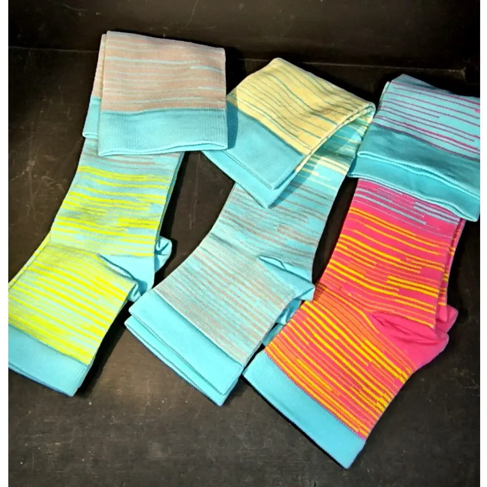 2030. 3 Pairs Toeless Compression Socks Variegated Colors Size S/M